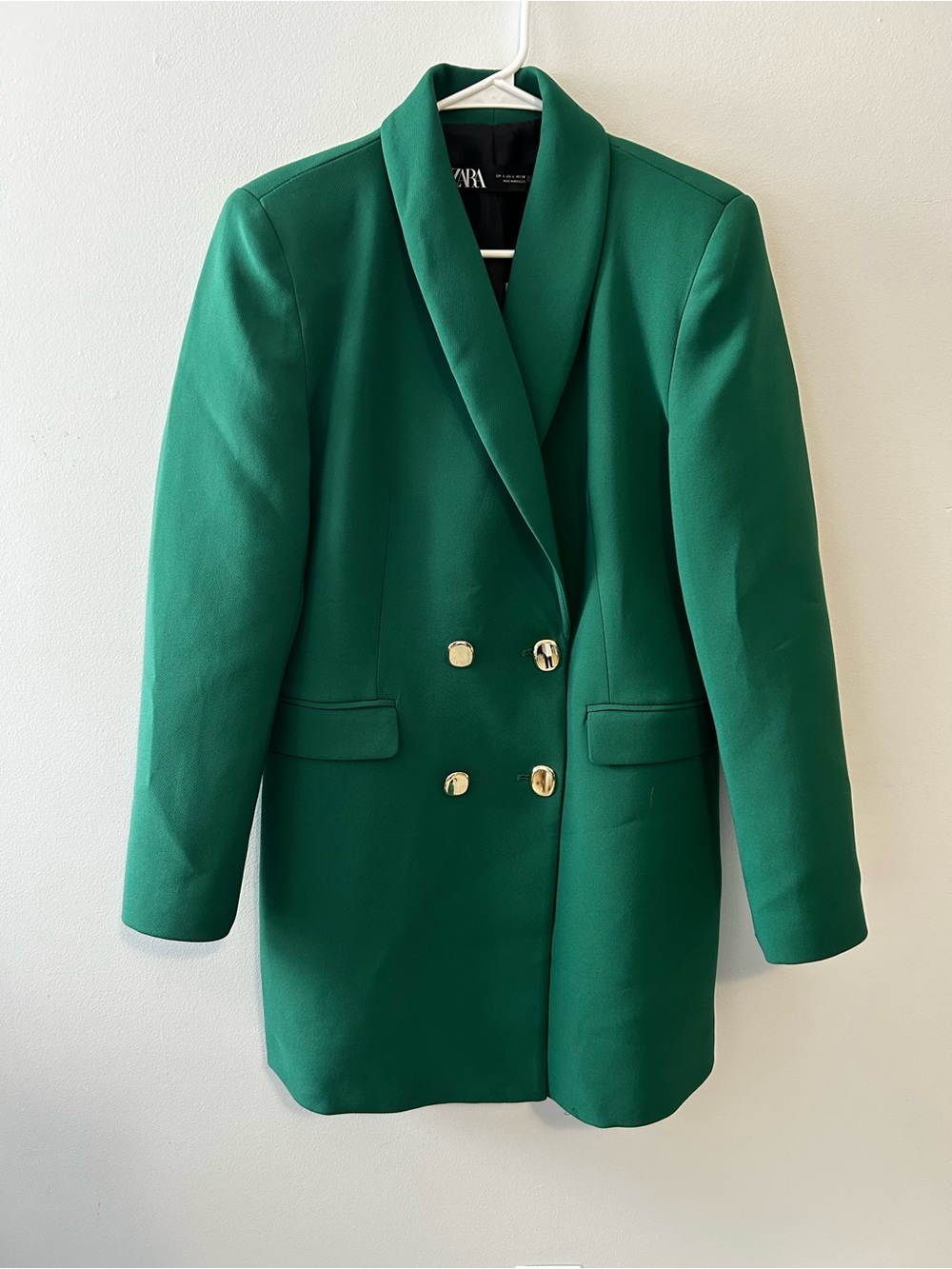 Zara Emerald Green Double-Breasted Blazer Dress NWT Size Large Gold Buttons